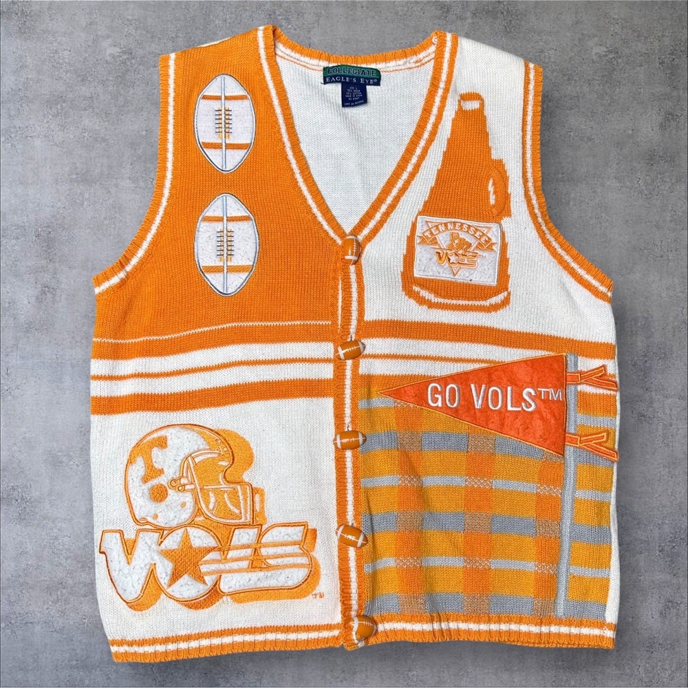 Vintage Tennessee Volunteers Football Sweater Vest XL Eagle's Eye Orange Vols